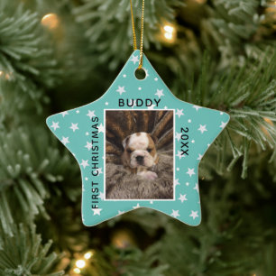Cute First Christmas Puppy Photo Ceramic Ornament