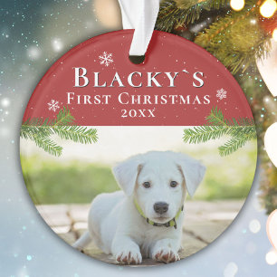 Cute First Christmas Puppy Red Christmas Photo Ornament