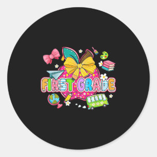 Cute First Day Of School Preppy First Grade Back T Classic Round Sticker