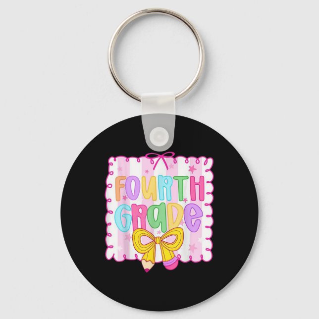 Cute First Day Of School Preppy Fourth Grade Back  Key Ring (Front)