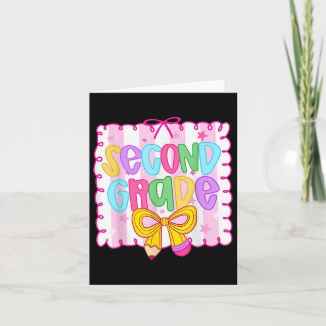 Cute First Day Of School Preppy Second Grade Back  Card (Front)