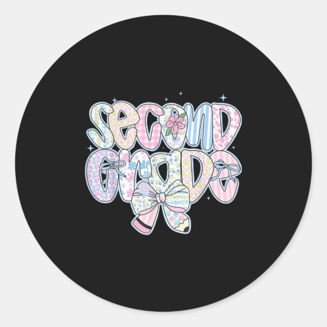 Cute First Day Of School Preppy Second Grade Back  Classic Round Sticker (Front)