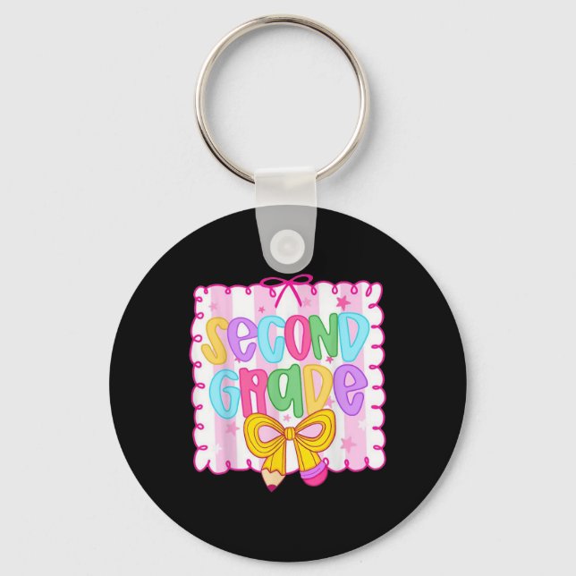 Cute First Day Of School Preppy Second Grade Back  Key Ring (Front)