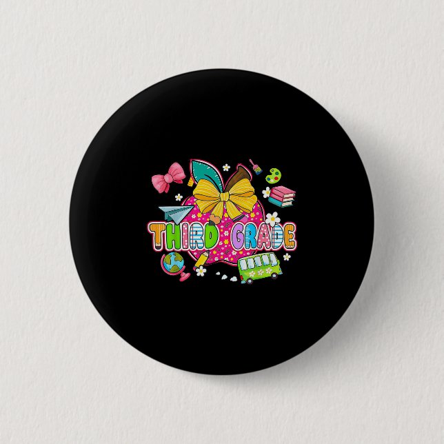 Cute First Day Of School Preppy Third Grade Back T 6 Cm Round Badge (Front)