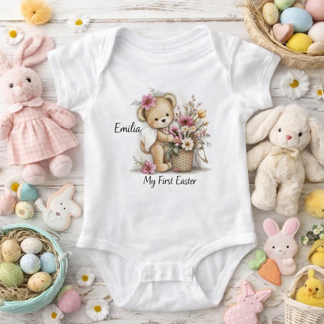 Cute First Easter Lion Illustration Baby Bodysuit (Creator Uploaded)