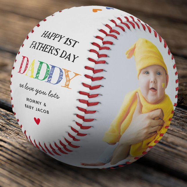 Cute First Father's Day Daddy 2 Photo Keepsake Baseball (Creator Uploaded)