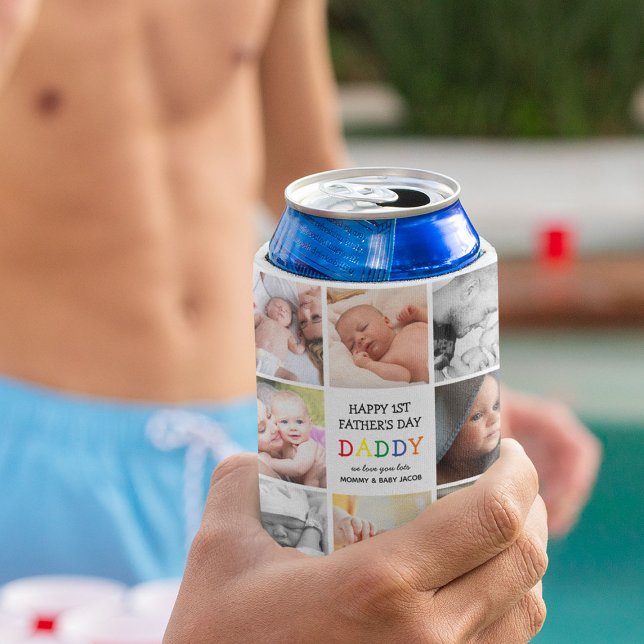 Cute First Father's Day Daddy | Photo Collage Can Cooler (Creator Uploaded)