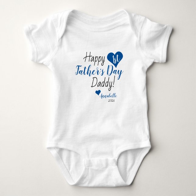 Cute First Father's Day Gift Blue Baby Girl Boy Baby Bodysuit (Front)