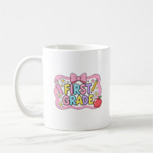 Cute First Grade Kawaii Pink Bow Back to School Coffee Mug