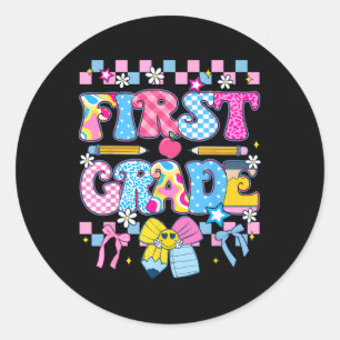 Cute First Grade Teacher 1st Grade Boys Girls Ck T Classic Round Sticker
