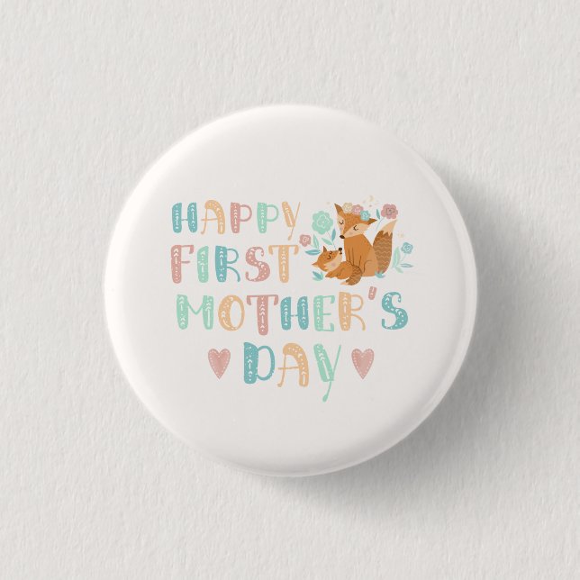 Cute First Mothers Day Boho Typography 3 Cm Round Badge (Front)