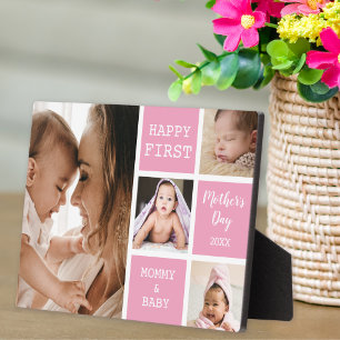 Cute First Mother's Day Pink 4 Photo Collage Plaque