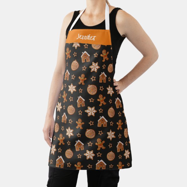 Cute First Name Gingerbread Illustration Pattern Apron (Insitu)