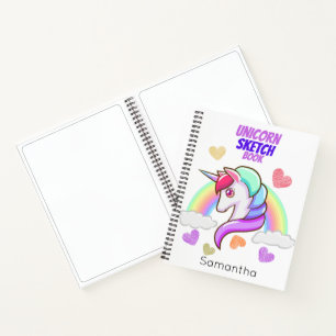 Cute First Name Rainbow Hearts Unicorn Sketch Notebook