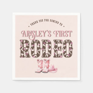 Cute First Rodeo Pink Personalised 1st Birthday Napkin