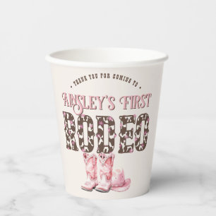 Cute First Rodeo Pink Personalised 1st Birthday Paper Cups