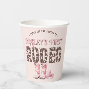 Cute First Rodeo Pink Personalised 1st Birthday Paper Cups