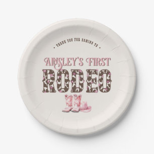 Cute First Rodeo Pink Personalised 1st Birthday Paper Plate