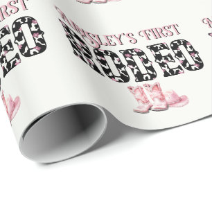 Cute First Rodeo Pink Personalised 1st Birthday Wrapping Paper