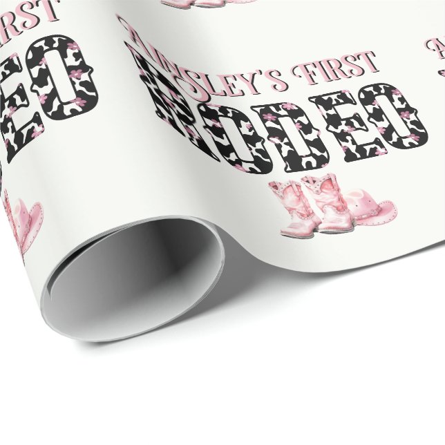 Cute First Rodeo Pink Personalised 1st Birthday Wrapping Paper (Roll Corner)