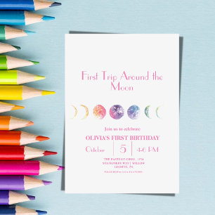 Cute First Trip Around the Moon 1st Birthday   Invitation
