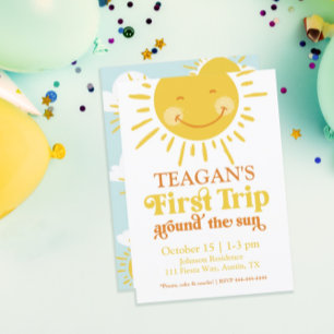 Cute First Trip Around The Sun First Birthday Invitation