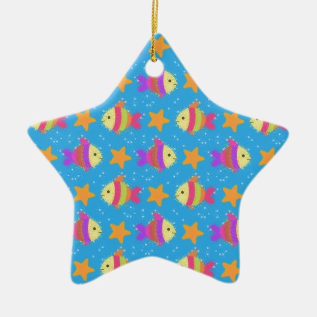 Cute Fish And Starfish Pattern Ceramic Tree Decoration (Front)