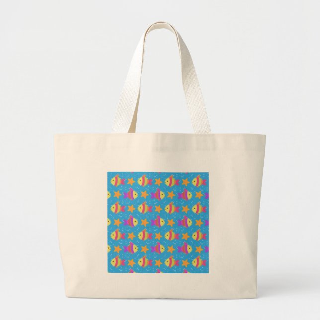 Cute Fish And Starfish Pattern Large Tote Bag (Front)