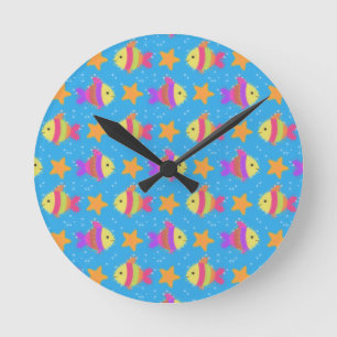 Cute Fish And Starfish Pattern Round Clock