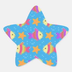 Cute Fish And Starfish Pattern Star Sticker