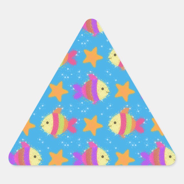 Cute Fish And Starfish Pattern Triangle Sticker (Front)