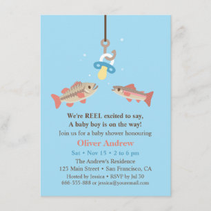 Cute Fish Bait Bass and Trout Fishing Baby Shower Invitation