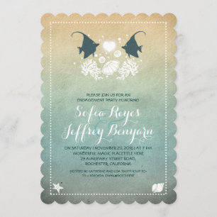 cute fish beach engagement party invitations