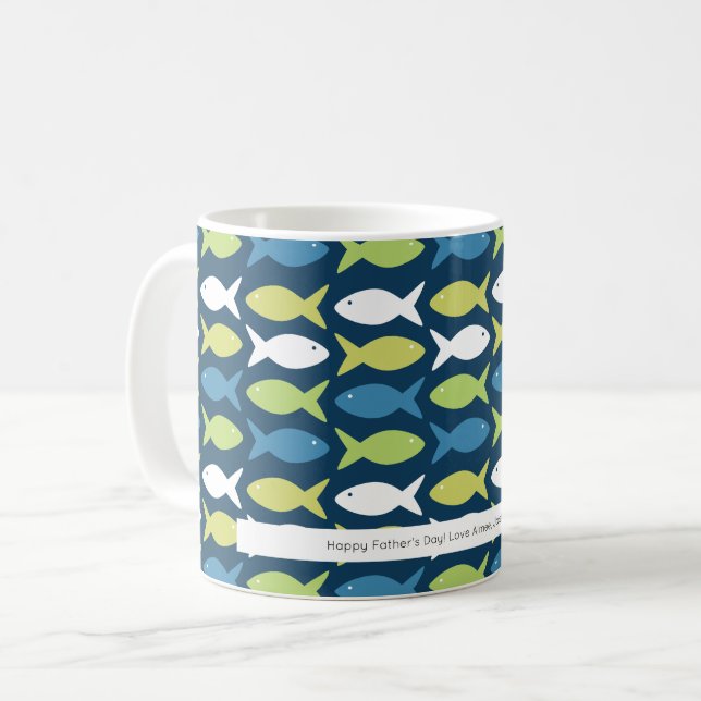 Cute Fish Blue Green Yellow White Personalised Coffee Mug (Front Left)