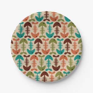 Cute Fish Bone Retro Modern Pattern Paper Plate