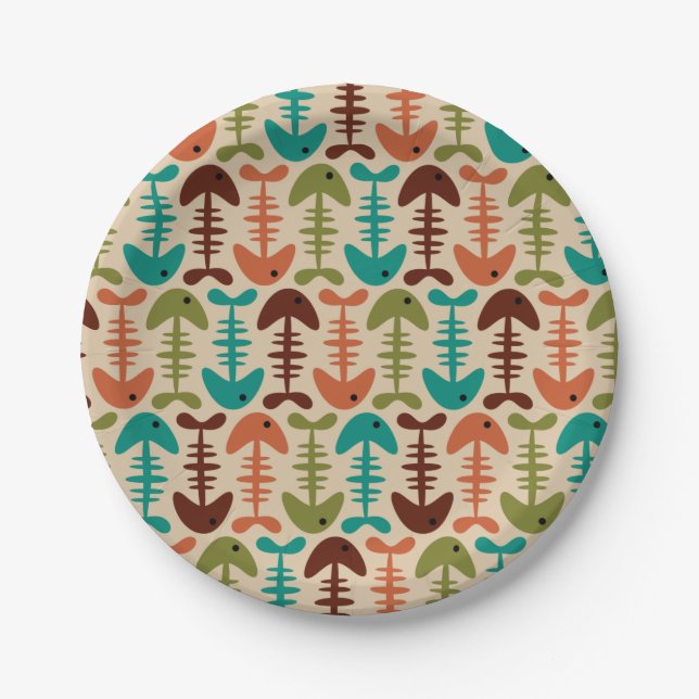 Cute Fish Bone Retro Modern Pattern Paper Plate (Front)