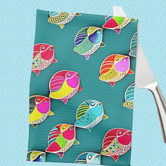 Cute Fish  Bright Pop Art Pattern Tea Towel (Creator Uploaded)