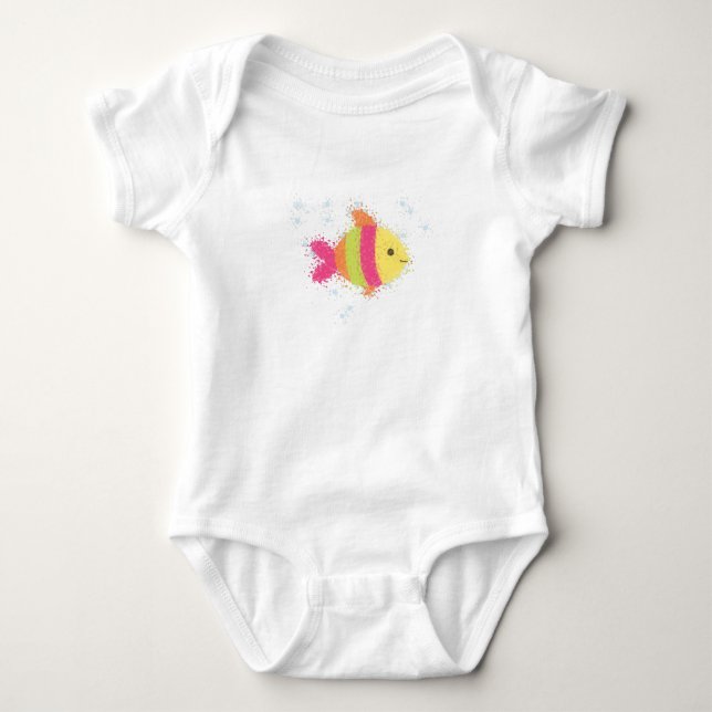 Cute Fish Cartoon Baby Bodysuit (Front)