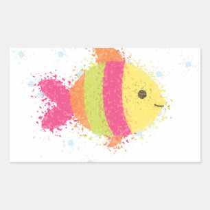 Cute Fish Cartoon Rectangular Sticker