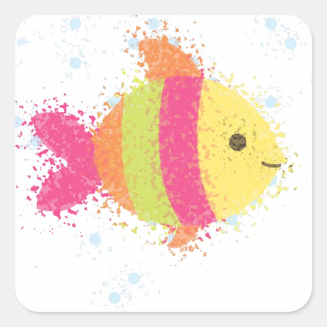 Cute Fish Cartoon Square Sticker (Front)