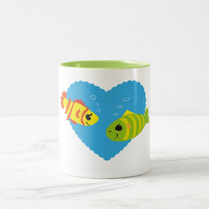 Cute Fish Couple Valentine Aquarium Love Two-Tone Coffee Mug