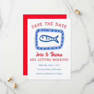 Cute Fish Hand Drawn Sweet Red Blue Custom  Save The Date