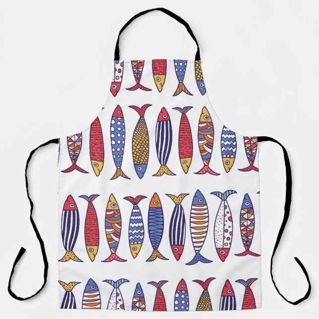 Cute Fish Illustration: Kids Seamless Background Apron (Front)