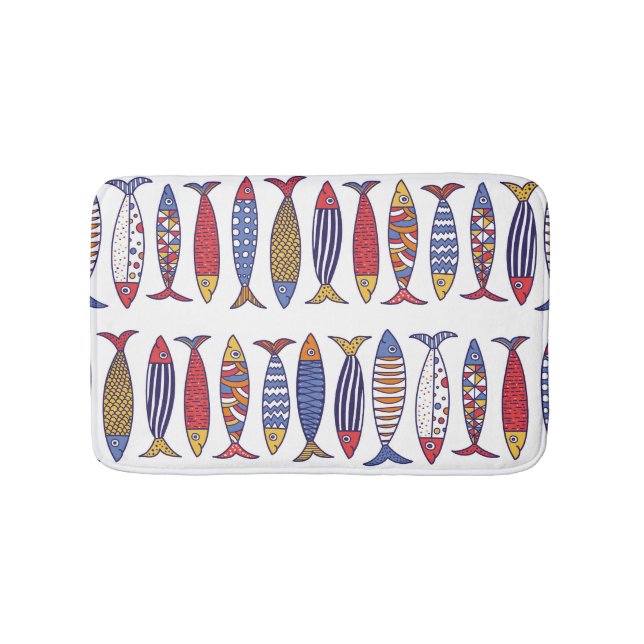 Cute Fish Illustration: Kids Seamless Background Bath Mat (Front)