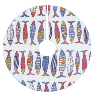 Cute Fish Illustration: Kids Seamless Background Brushed Polyester Tree Skirt