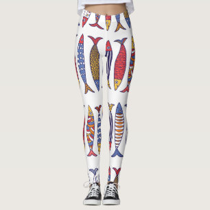 Cute Fish Illustration: Kids Seamless Background Leggings