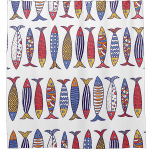 Cute Fish Illustration: Kids Seamless Background Shower Curtain