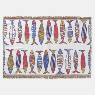 Cute Fish Illustration: Kids Seamless Background Throw Blanket