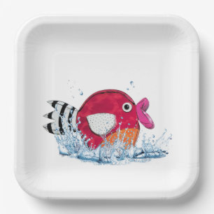 Cute Fish In Water Paper Plate