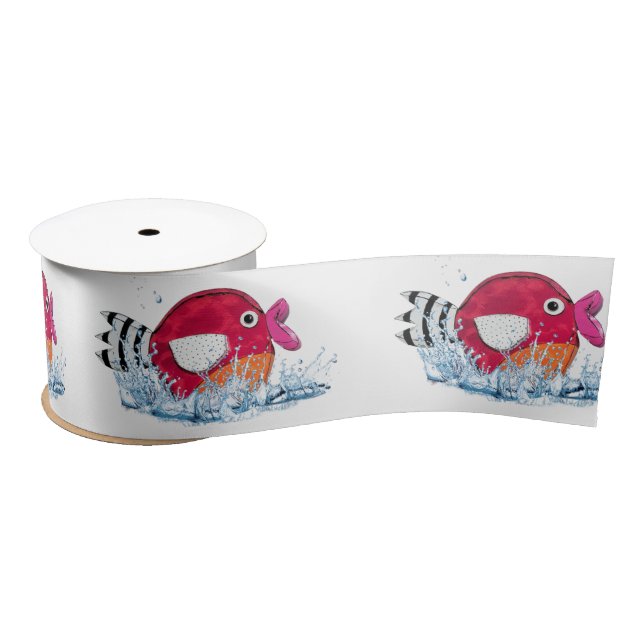 Cute Fish in Water  Satin Ribbon (Spool)